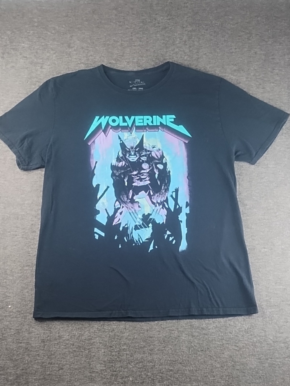 Marvel Black T-Shirt with Teal and Purple Graphic - Wolverine